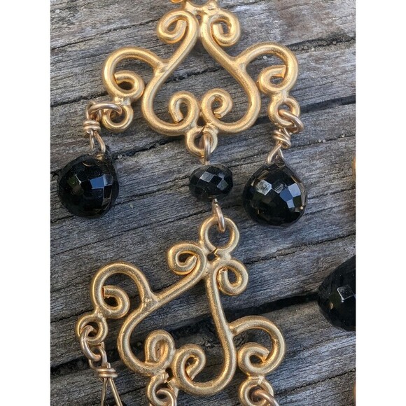 Vintage Gold Vermeil Black Chandelier Earrings, Romantic Gift - Picture 6 of 9